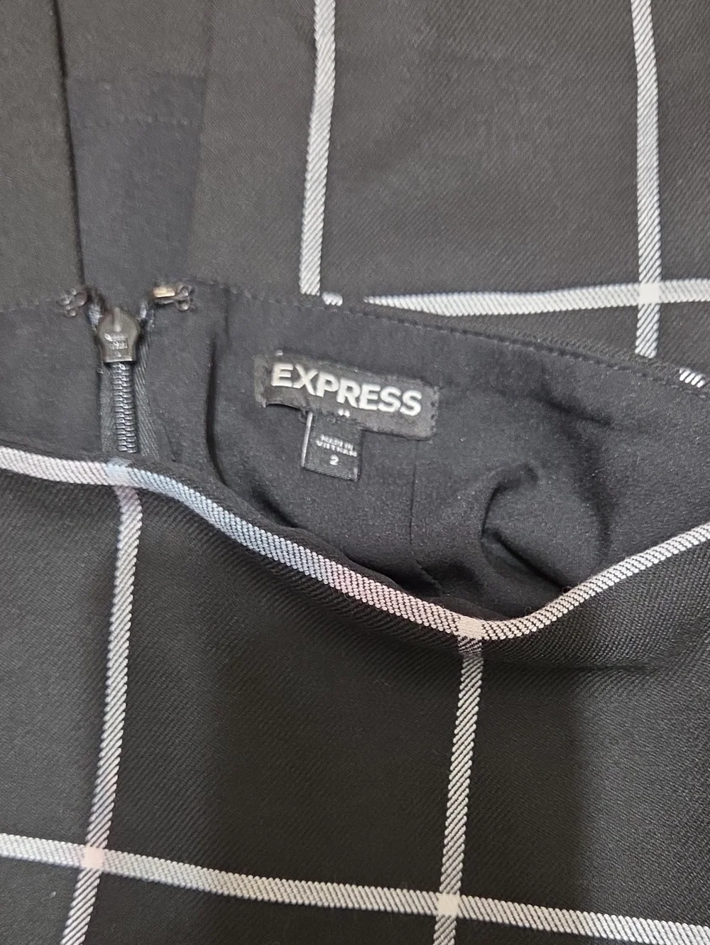 Express Black Pencil Skirt with White Windowpane Grid